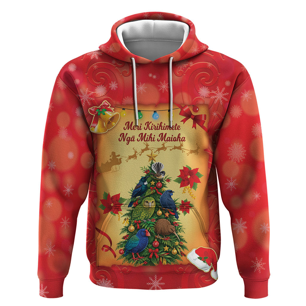 Personalised New Zealand Christmas Hoodie Meri Kirihimete NZ Xmas Tree Animals