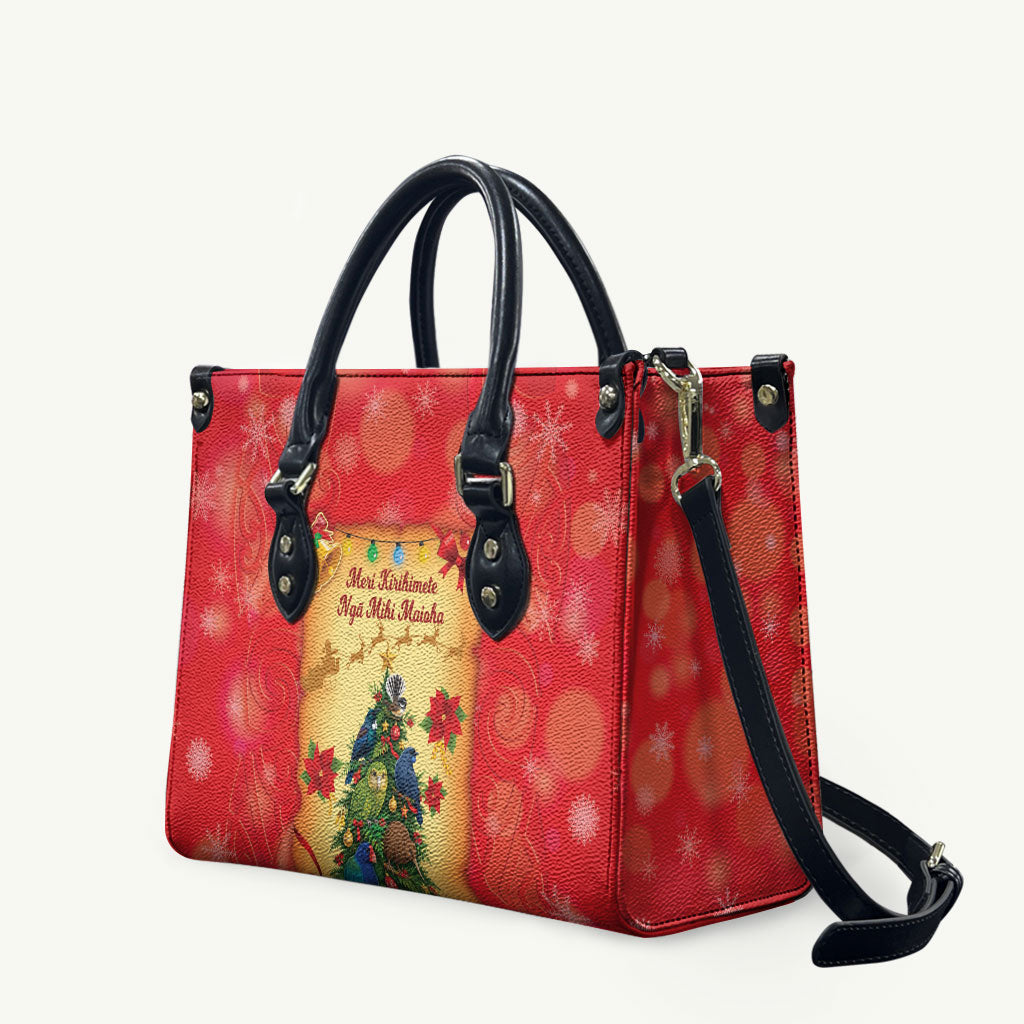 New Zealand Christmas Leather Bag Meri Kirihimete NZ Xmas Tree Animals LT14 Red - Polynesian Pride