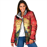 Personalised New Zealand Christmas Padded Jacket Meri Kirihimete NZ Xmas Tree Animals LT14 Women Red - Polynesian Pride