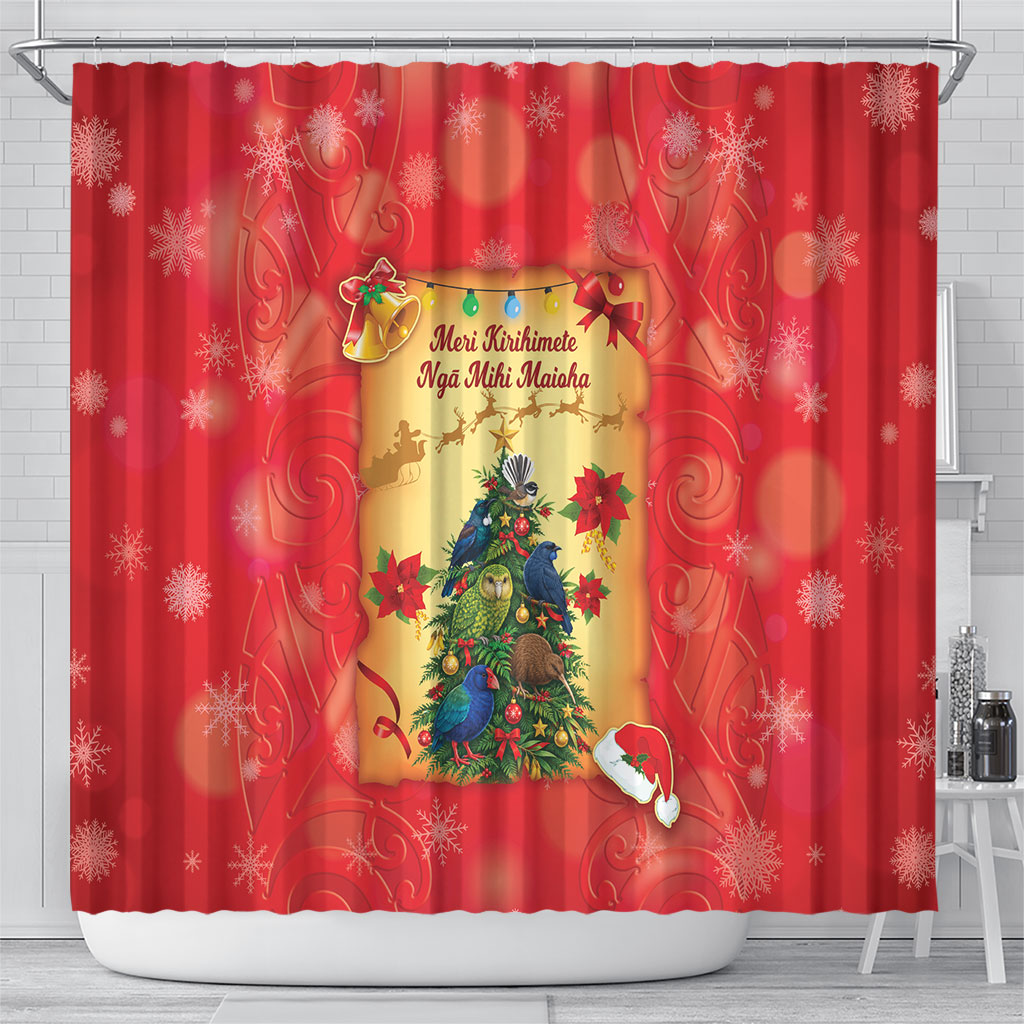 New Zealand Christmas Shower Curtain Meri Kirihimete NZ Xmas Tree Animals LT14 - Polynesian Pride