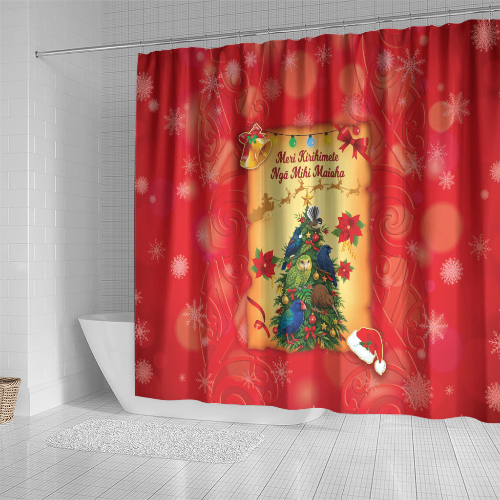 New Zealand Christmas Shower Curtain Meri Kirihimete NZ Xmas Tree Animals LT14 - Polynesian Pride