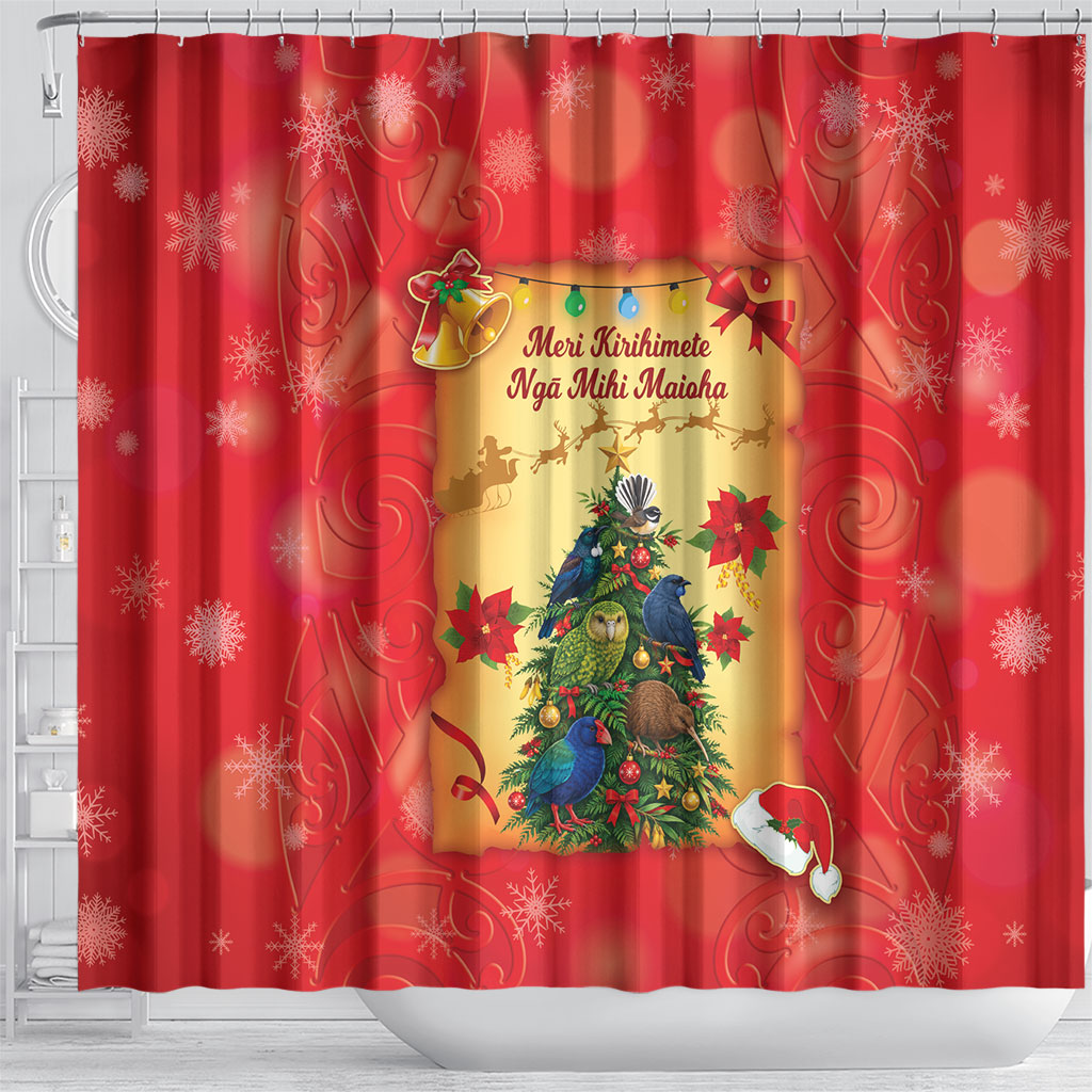 New Zealand Christmas Shower Curtain Meri Kirihimete NZ Xmas Tree Animals LT14 - Polynesian Pride