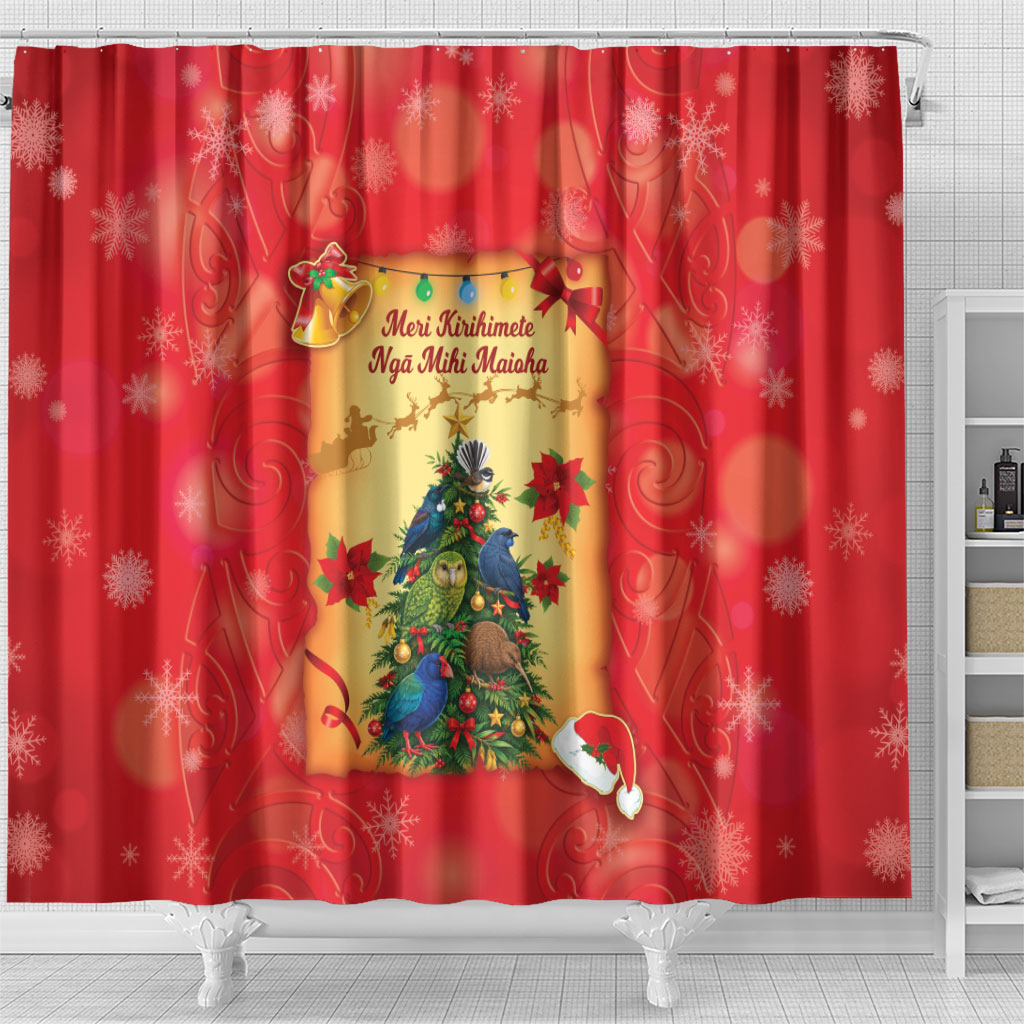 New Zealand Christmas Shower Curtain Meri Kirihimete NZ Xmas Tree Animals LT14 - Polynesian Pride