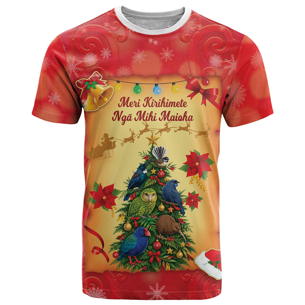 Personalised New Zealand Christmas T Shirt Meri Kirihimete NZ Xmas Tree Animals