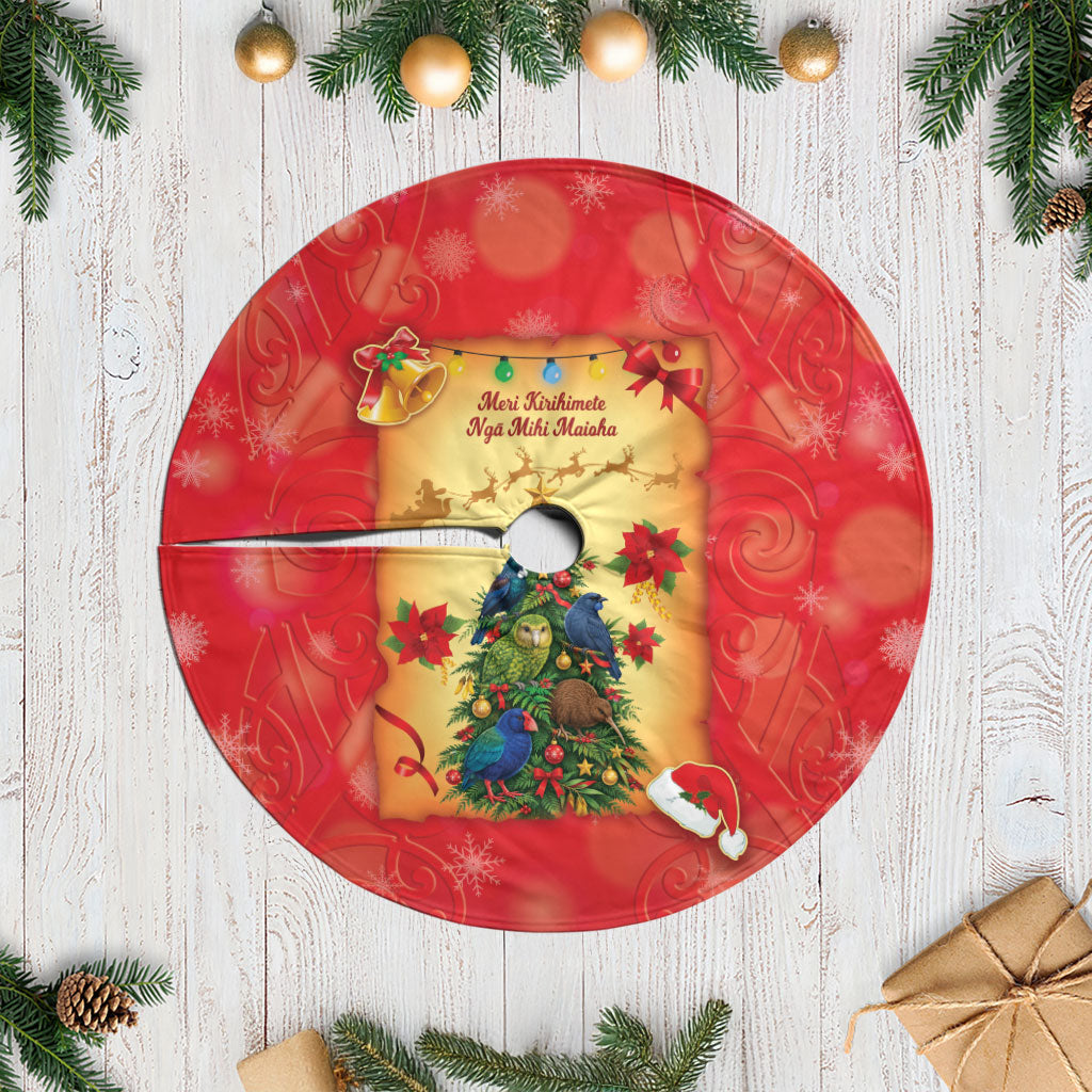 New Zealand Christmas Tree Skirt Meri Kirihimete NZ Xmas Tree Animals LT14 Casual Red - Polynesian Pride