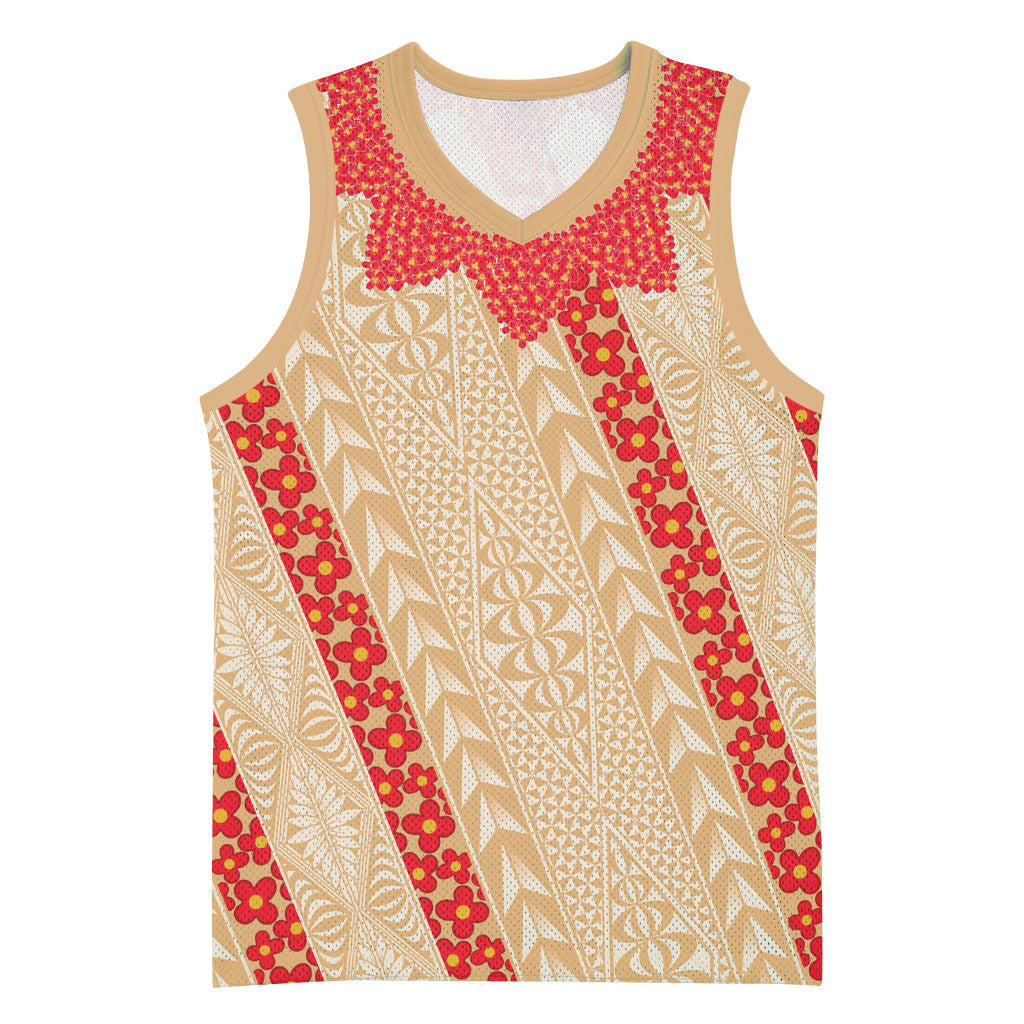 Malo e Lelei Tonga Basketball Jersey Heilala Lei Tongan Ngatu Pattern LT14 Unisex Beige - Polynesian Pride