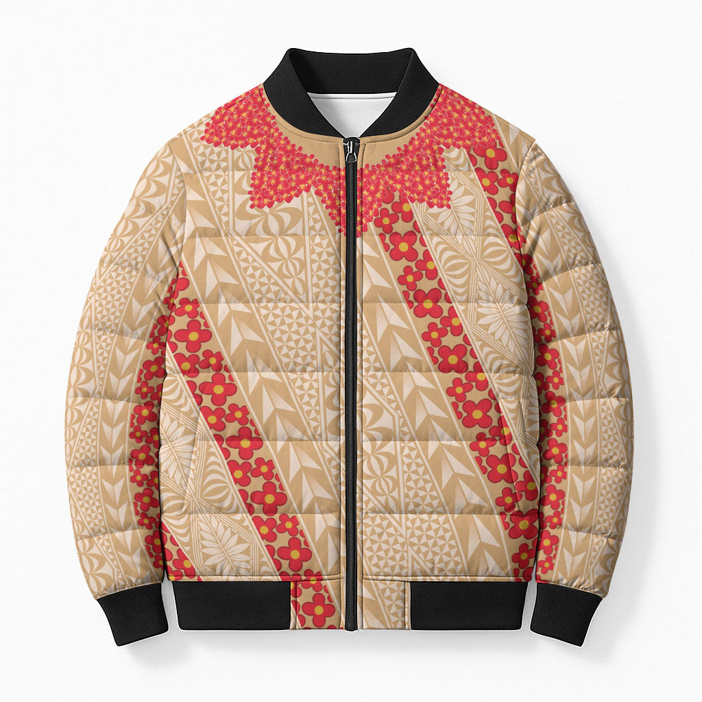 Malo e Lelei Tonga Bomber Puffer Jacket Heilala Lei Tongan Ngatu Pattern
