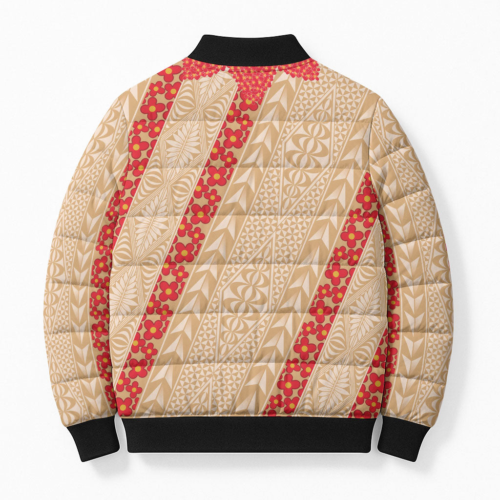 Malo e Lelei Tonga Bomber Puffer Jacket Heilala Lei Tongan Ngatu Pattern
