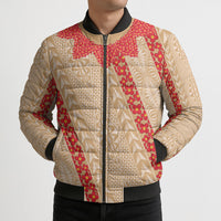 Malo e Lelei Tonga Bomber Puffer Jacket Heilala Lei Tongan Ngatu Pattern
