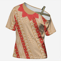 Malo e Lelei Tonga Cross Shoulder Shirt Heilala Lei Tongan Ngatu Pattern