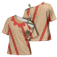 Malo e Lelei Tonga Cross Shoulder Shirt Heilala Lei Tongan Ngatu Pattern