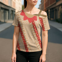 Malo e Lelei Tonga Cross Shoulder Shirt Heilala Lei Tongan Ngatu Pattern