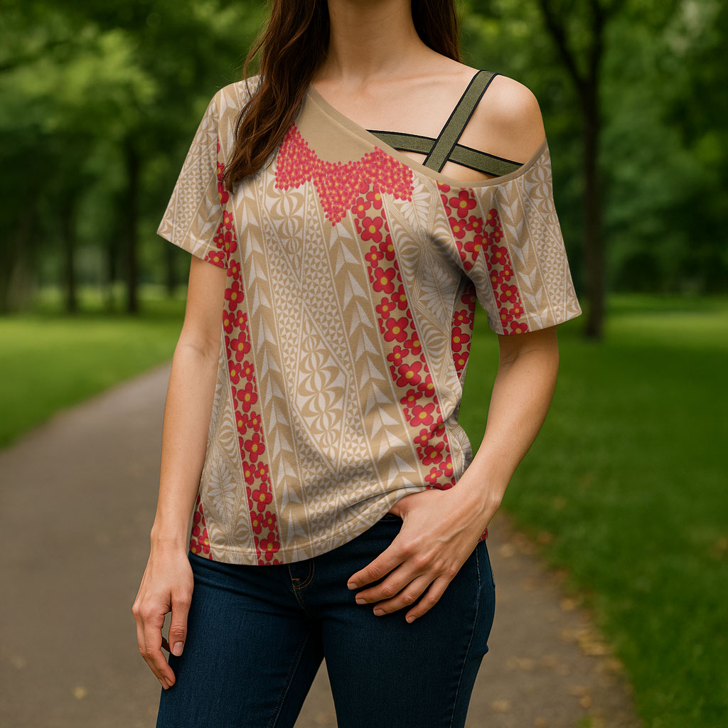 Malo e Lelei Tonga Cross Shoulder Shirt Heilala Lei Tongan Ngatu Pattern