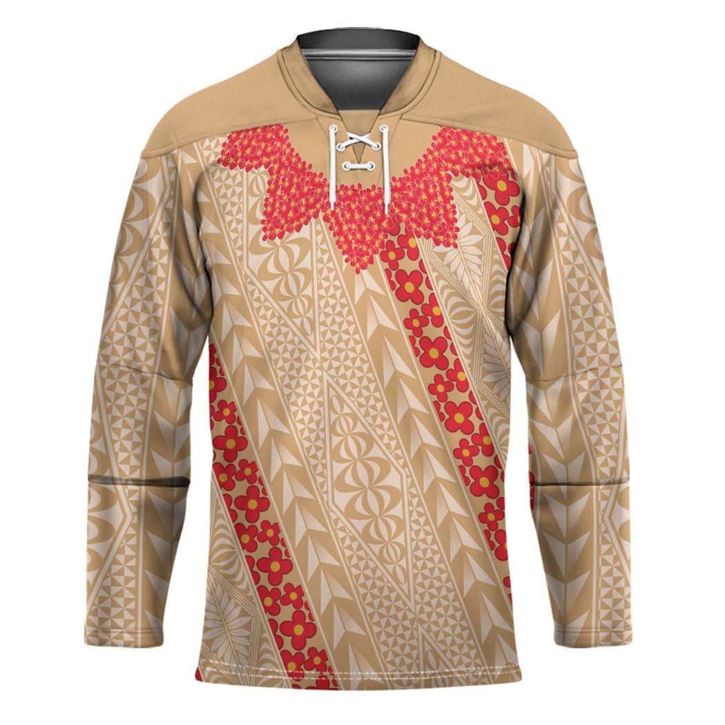 Malo e Lelei Tonga Hockey Jersey Heilala Lei Tongan Ngatu Pattern LT14 Unisex Beige - Polynesian Pride