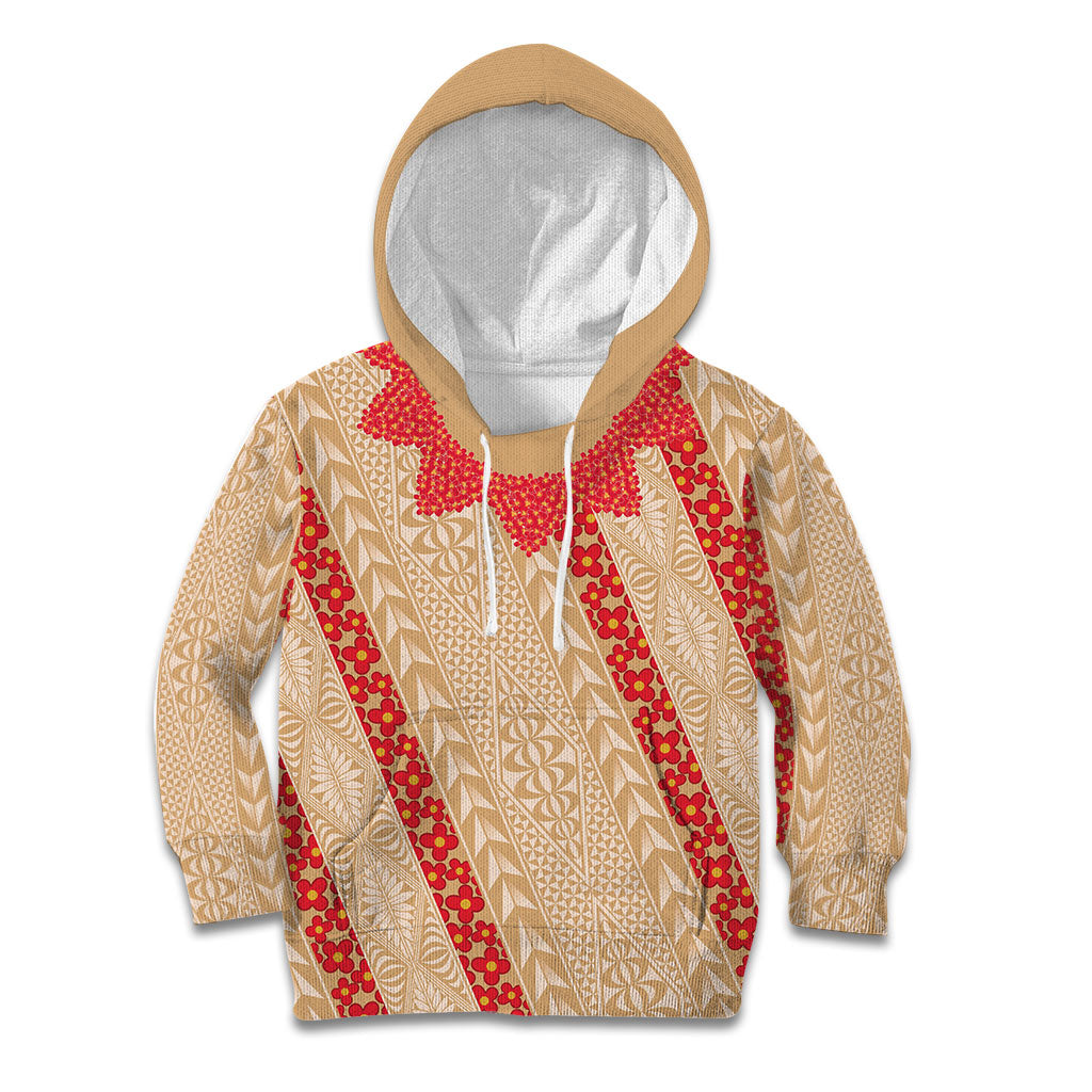 Malo e Lelei Tonga Kid Hoodie Heilala Lei Tongan Ngatu Pattern LT14 Hoodie Beige - Polynesian Pride