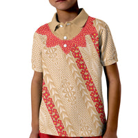 Malo e Lelei Tonga Kid Polo Shirt Heilala Lei Tongan Ngatu Pattern LT14 Kid Beige - Polynesian Pride