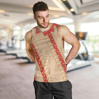 Malo e Lelei Tonga Men Tank Top Heilala Lei Tongan Ngatu Pattern LT14 Beige - Polynesian Pride