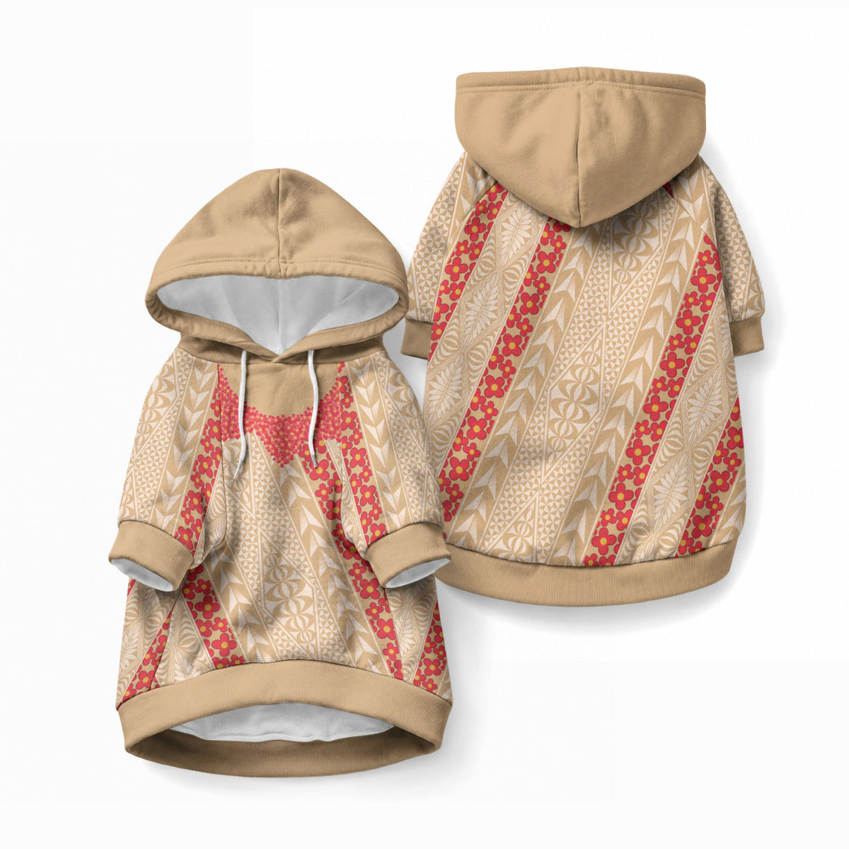 Malo e Lelei Tonga Pet Hoodie Heilala Lei Tongan Ngatu Pattern LT14 Pullover Beige - Polynesian Pride