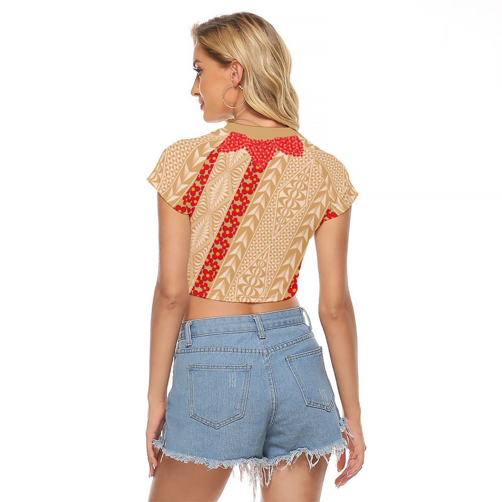 Malo e Lelei Tonga Raglan Cropped T Shirt Heilala Lei Tongan Ngatu Pattern LT14 - Polynesian Pride
