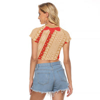 Malo e Lelei Tonga Raglan Cropped T Shirt Heilala Lei Tongan Ngatu Pattern LT14 - Polynesian Pride