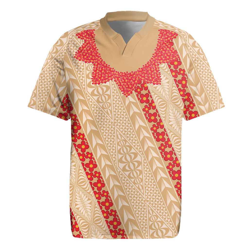 Malo e Lelei Tonga Rugby Jersey Heilala Lei Tongan Ngatu Pattern LT14 Beige - Polynesian Pride