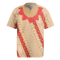 Malo e Lelei Tonga Rugby Jersey Heilala Lei Tongan Ngatu Pattern LT14 Beige - Polynesian Pride