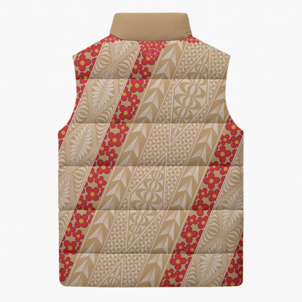 Malo e Lelei Tonga Sleeveless Puffer Jacket Heilala Lei Tongan Ngatu Pattern