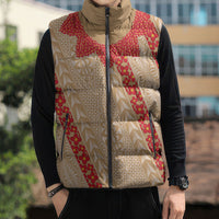 Malo e Lelei Tonga Sleeveless Puffer Jacket Heilala Lei Tongan Ngatu Pattern