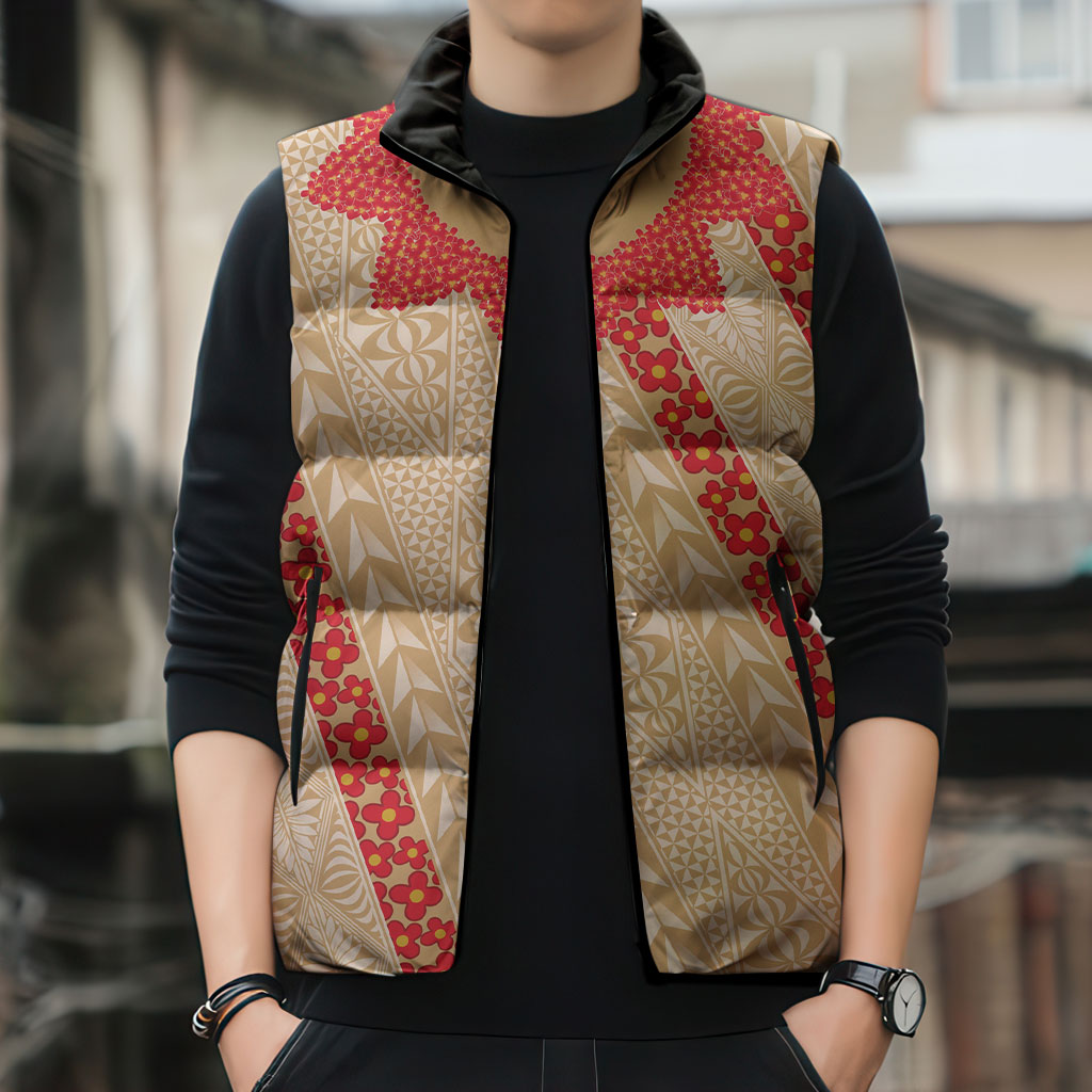Malo e Lelei Tonga Sleeveless Puffer Jacket Heilala Lei Tongan Ngatu Pattern