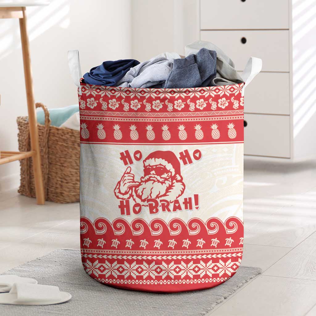 Red Mele Kalikimaka Hawaii Laundry Basket Funny Ho Ho Ho Santa Shaka LT14 Red - Polynesian Pride