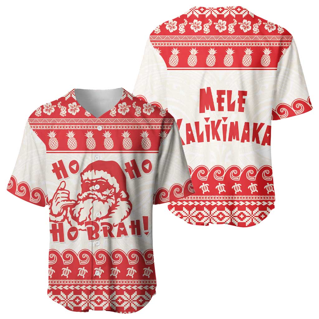 Red Mele Kalikimaka Hawaii Baseball Jersey Funny Ho Ho Ho Santa Shaka LT14 - Polynesian Pride