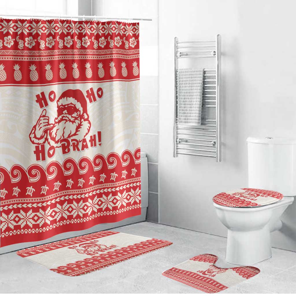 Red Mele Kalikimaka Hawaii Bathroom Set Funny Ho Ho Ho Santa Shaka LT14 Bathroom Set (4 pcs) Red - Polynesian Pride