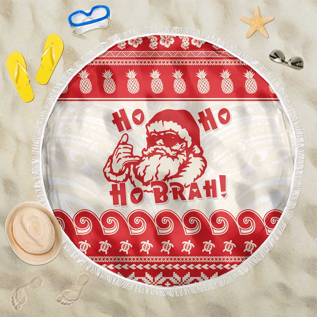 Red Mele Kalikimaka Hawaii Beach Blanket Funny Ho Ho Ho Santa Shaka LT14 One Size 150cm Red - Polynesian Pride