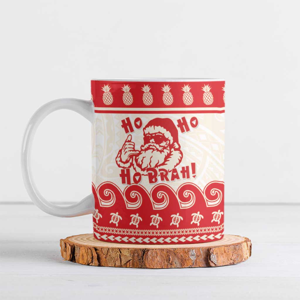 Red Mele Kalikimaka Hawaii Ceramic Mug Funny Ho Ho Ho Santa Shaka LT14 Red - Polynesian Pride