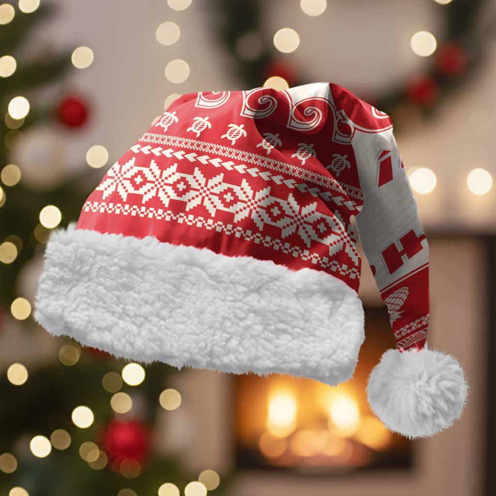 Red Mele Kalikimaka Hawaii Christmas Santa Hat Funny Ho Ho Ho Santa Shaka LT14 With Fur Red - Polynesian Pride