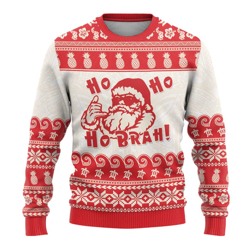 Red Mele Kalikimaka Hawaii Ugly Christmas Sweater - Funny Ho Ho Ho Santa Shaka LT14 - Polynesian Pride