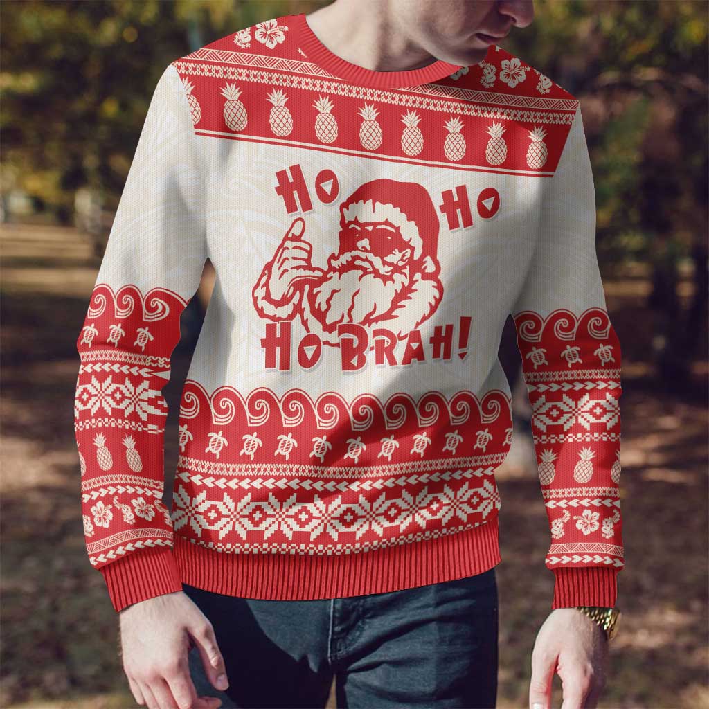 Red Mele Kalikimaka Hawaii Ugly Christmas Sweater - Funny Ho Ho Ho Santa Shaka LT14 - Polynesian Pride