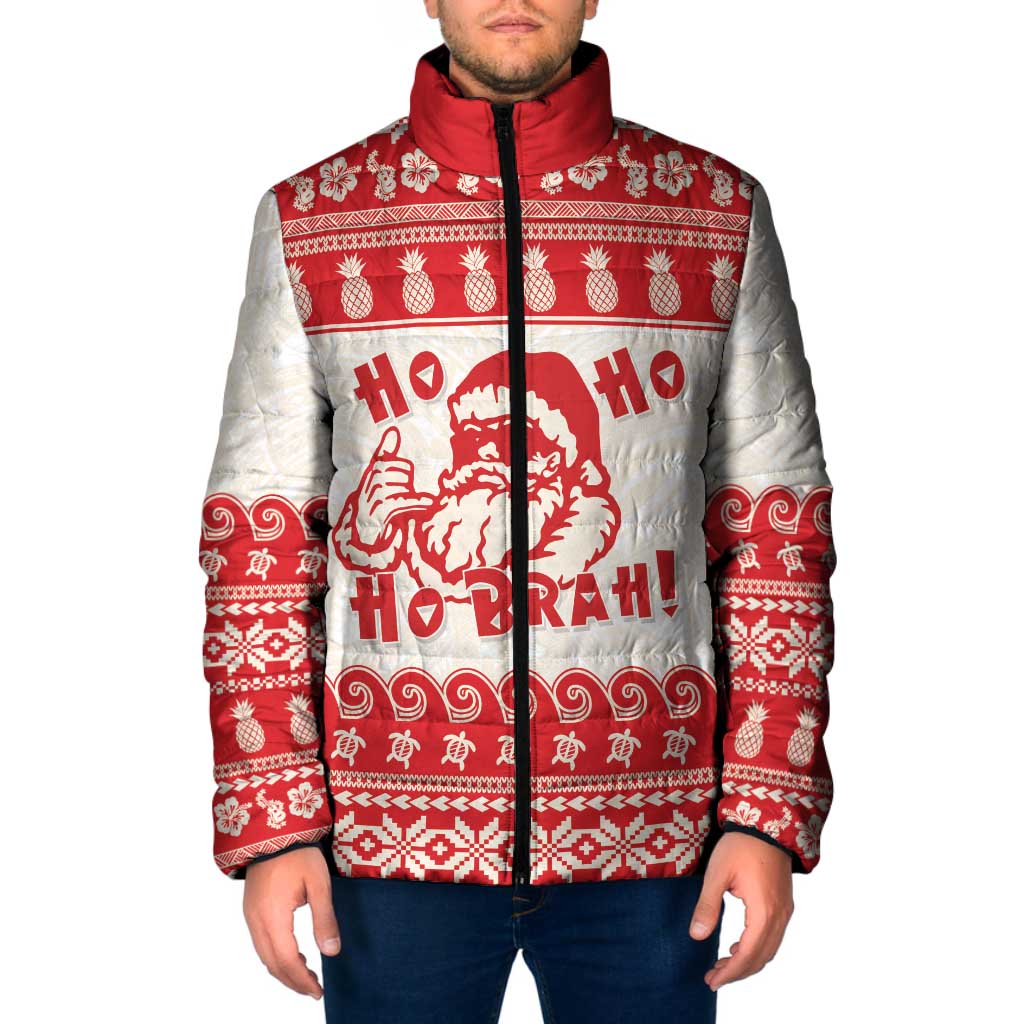 Red Mele Kalikimaka Hawaii Padded Jacket Funny Ho Ho Ho Santa Shaka LT14 Men Red - Polynesian Pride