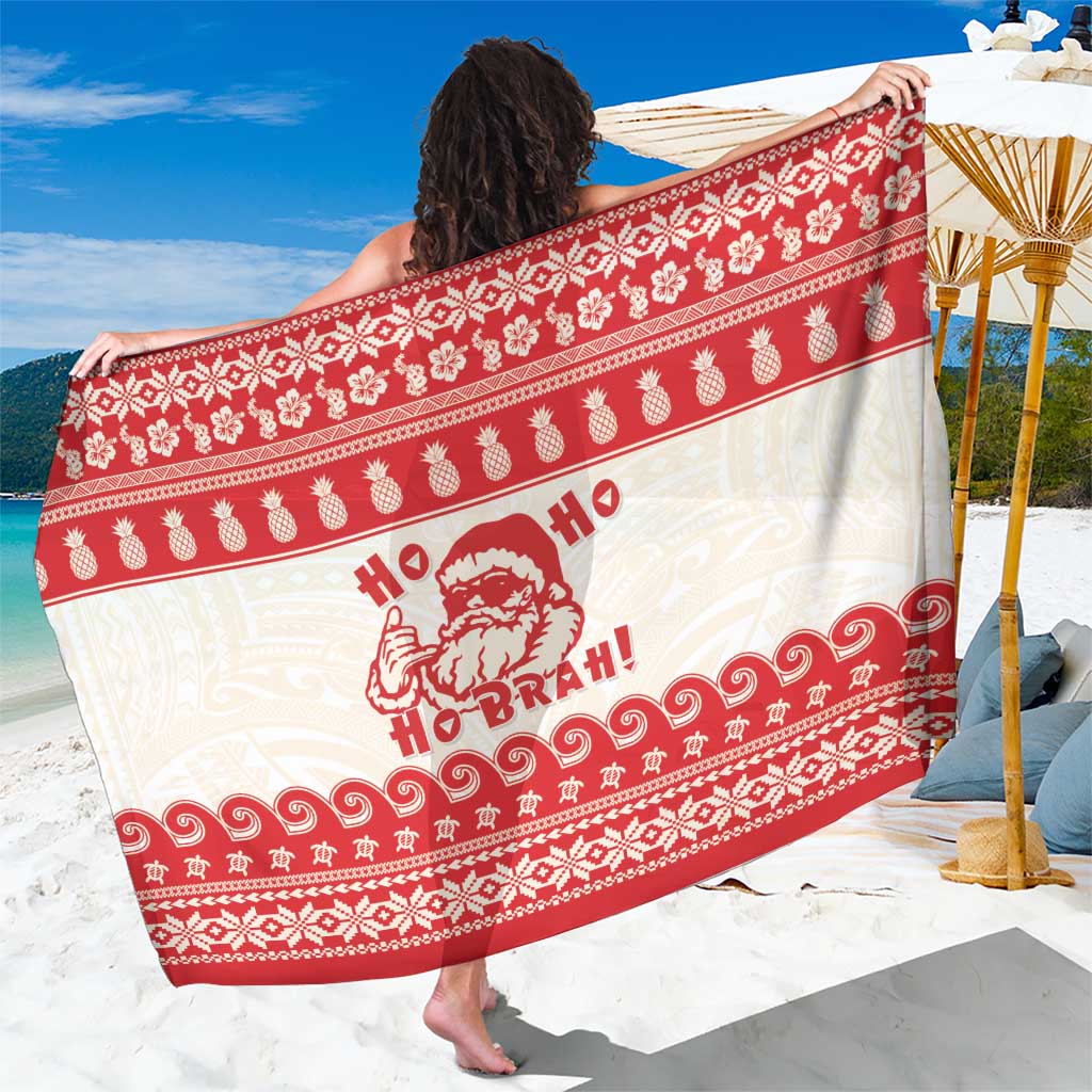 Red Mele Kalikimaka Hawaii Sarong Funny Ho Ho Ho Santa Shaka LT14 One Size 44 x 66 inches Red - Polynesian Pride