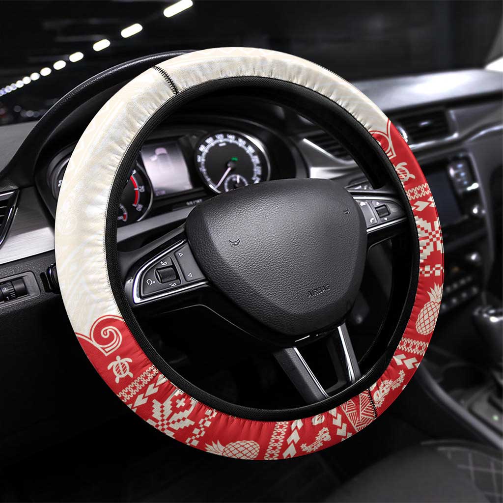 Red Mele Kalikimaka Hawaii Steering Wheel Cover Funny Ho Ho Ho Santa Shaka LT14 Universal Fit Red - Polynesian Pride