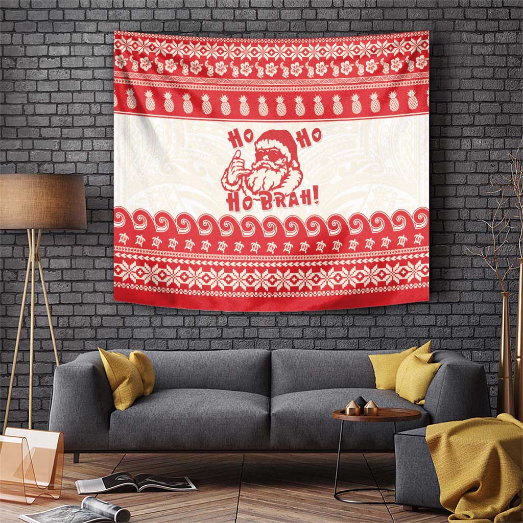 Red Mele Kalikimaka Hawaii Tapestry Funny Ho Ho Ho Santa Shaka LT14 Red - Polynesian Pride