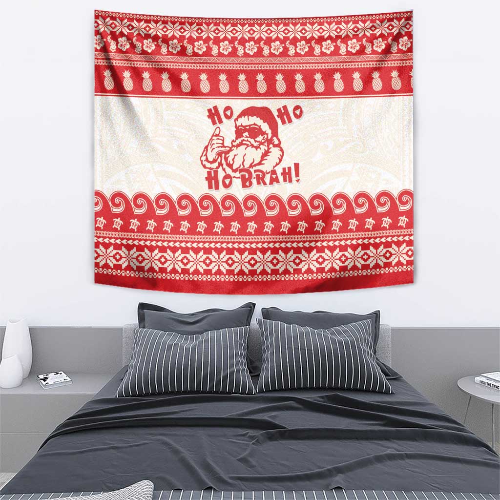 Red Mele Kalikimaka Hawaii Tapestry Funny Ho Ho Ho Santa Shaka LT14 - Polynesian Pride