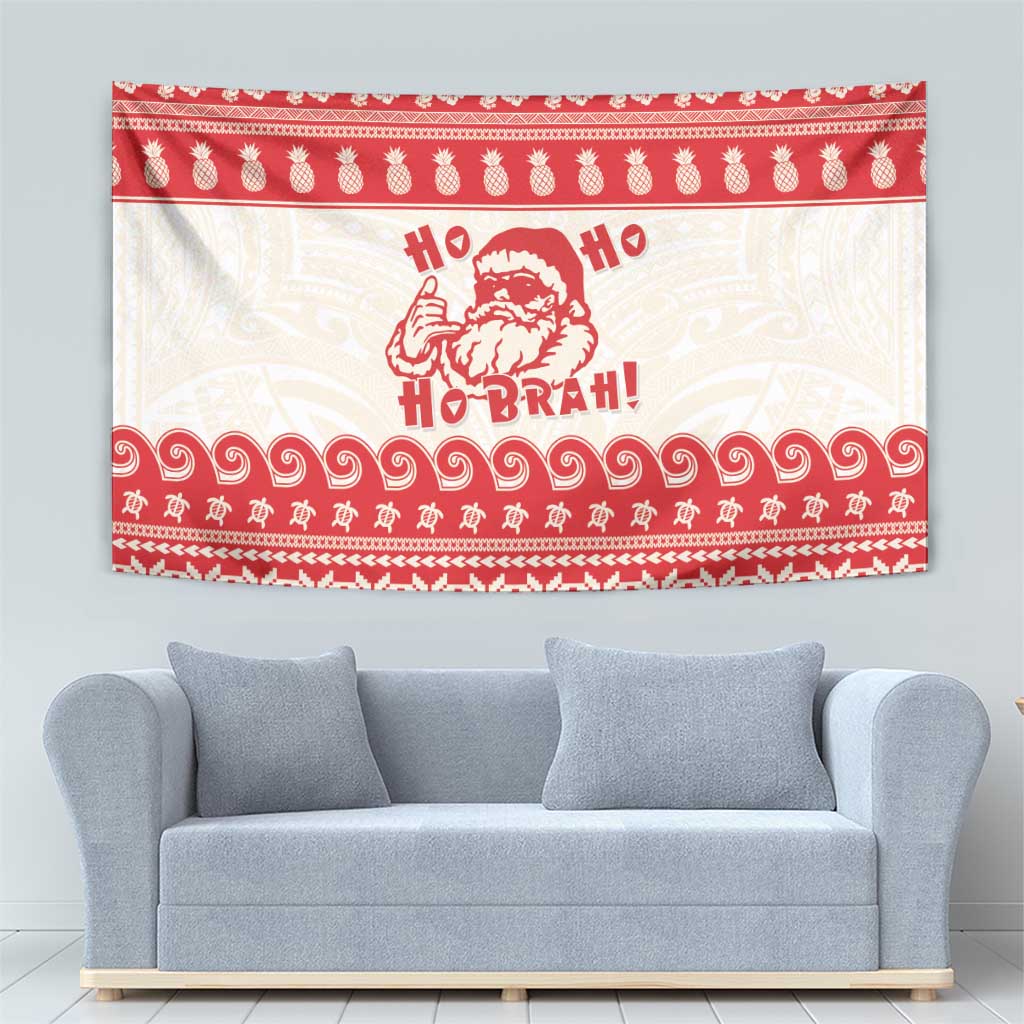 Red Mele Kalikimaka Hawaii Tapestry Funny Ho Ho Ho Santa Shaka LT14 - Polynesian Pride