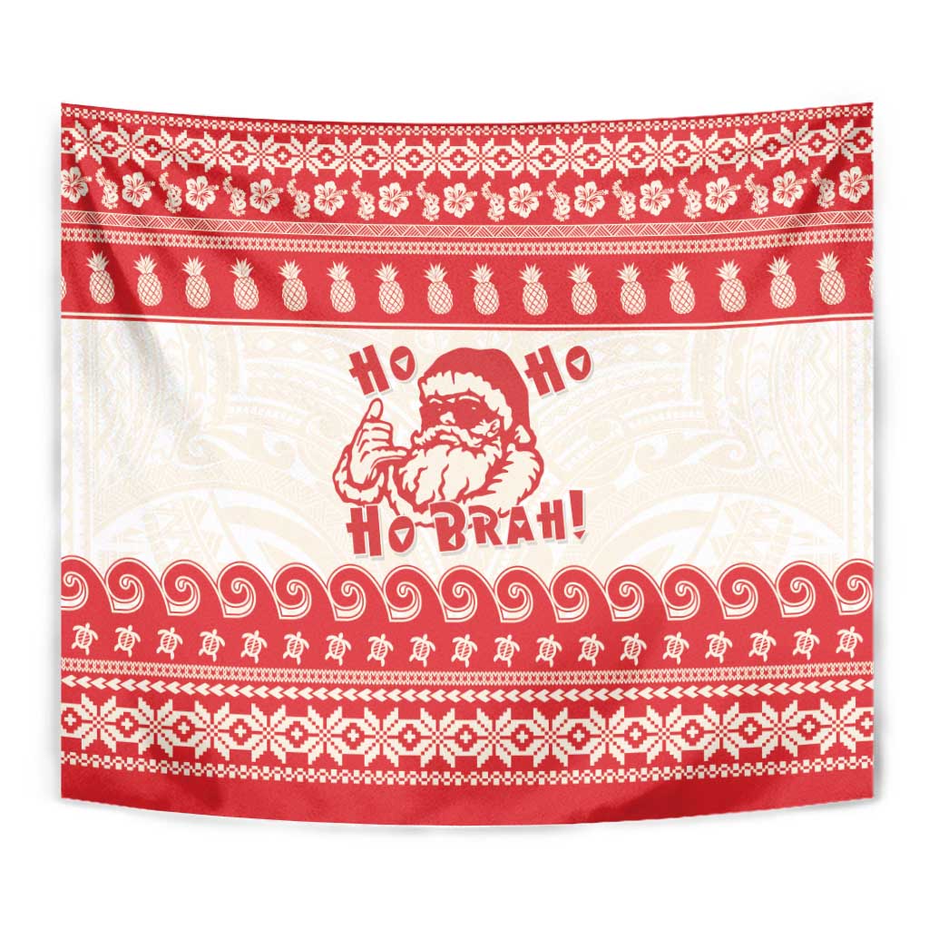 Red Mele Kalikimaka Hawaii Tapestry Funny Ho Ho Ho Santa Shaka LT14 - Polynesian Pride
