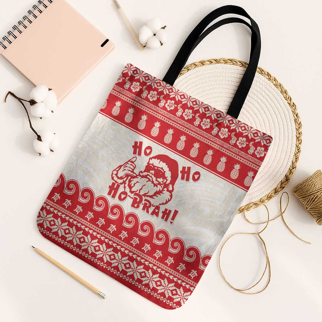 Red Mele Kalikimaka Hawaii Tote Bag Funny Ho Ho Ho Santa Shaka LT14 Black Strap One Size Red - Polynesian Pride