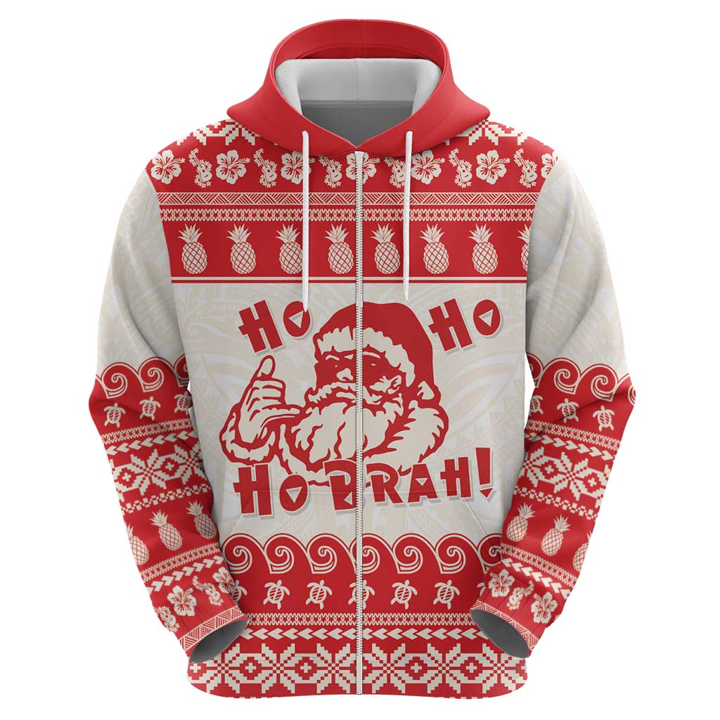 Red Mele Kalikimaka Hawaii Zip Hoodie Funny Ho Ho Ho Santa Shaka LT14 - Polynesian Pride