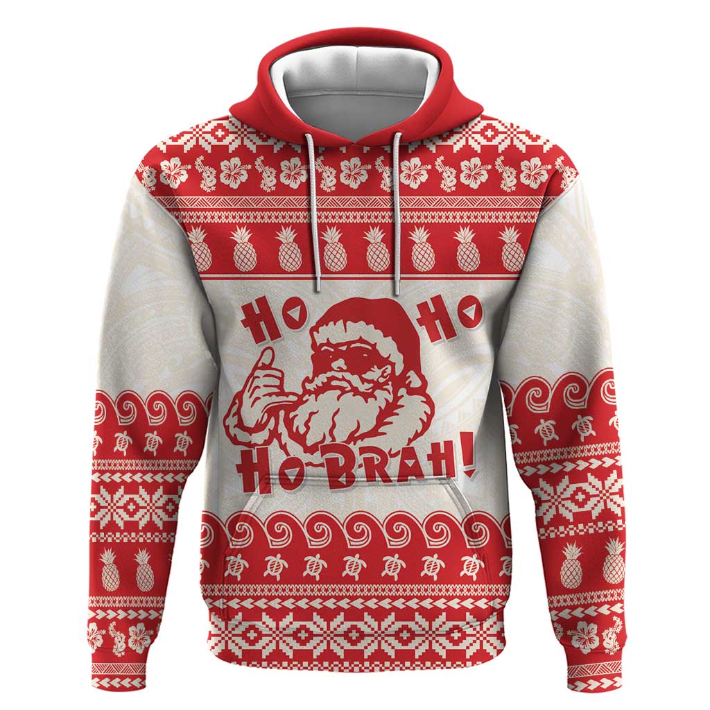 Red Mele Kalikimaka Hawaii Zip Hoodie Funny Ho Ho Ho Santa Shaka LT14 Pullover Hoodie Red - Polynesian Pride
