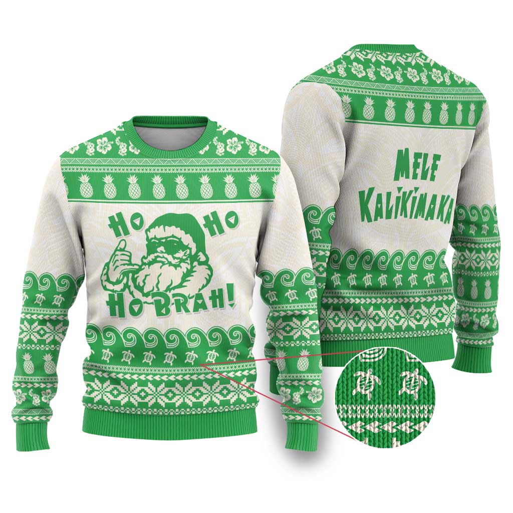 Green Mele Kalikimaka Hawaii Ugly Christmas Sweater - Funny Ho Ho Ho Santa Shaka LT14 Green - Polynesian Pride