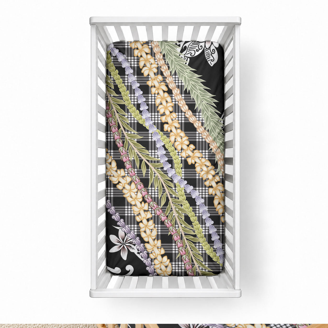 Black Palaka Hawaii Leis Baby Bed Cover Hawaiian-plaid Elegant Tropical Vibes