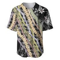 Black Palaka Hawaii Leis Baseball Jersey Hawaiian-plaid Elegant Tropical Vibes LT14 Black - Polynesian Pride